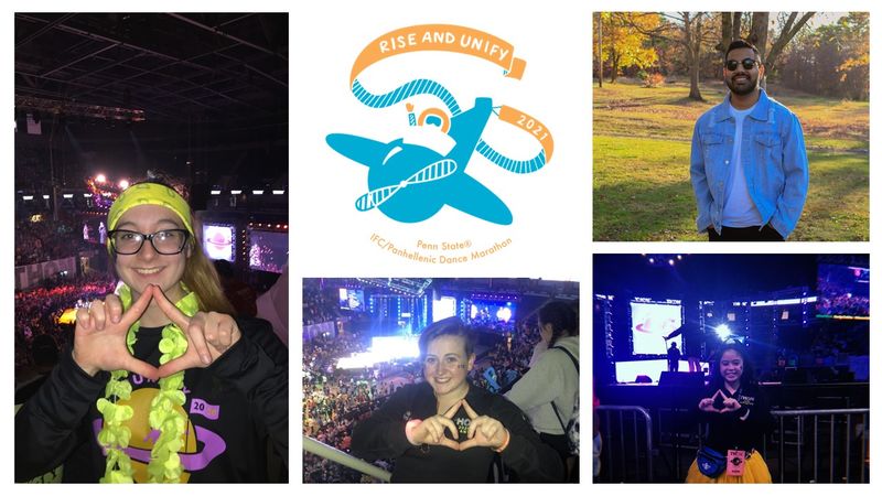 Collage of Scranton's four thon dancers and the THON 2021 logo rise and unify