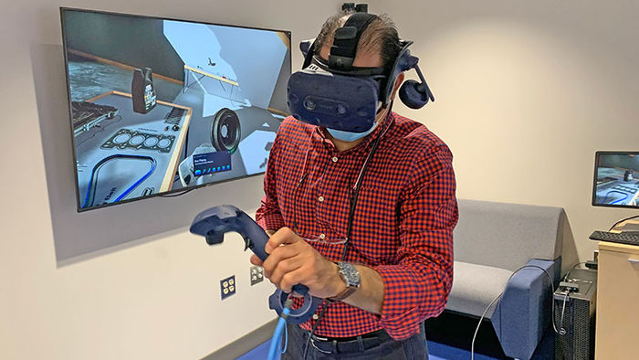 man using virtual reality headset