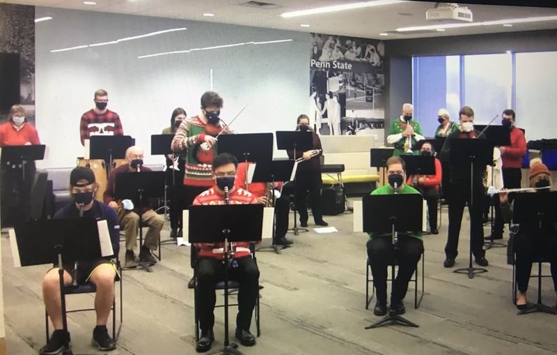 band members practicing in masks and socially distanced