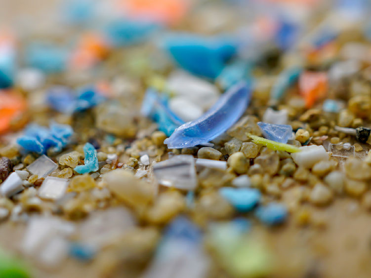 microplastics mixed among sand sediment