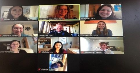 screen shot of lambda pi eta members at the virtual induction for new members