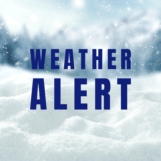 A graphic showing a snowy scene with the words WeatherAlert